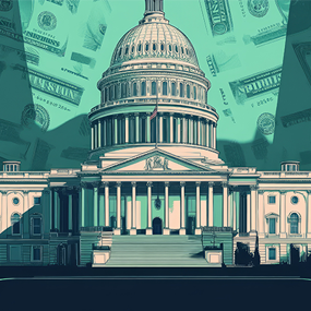 U.S. Capitol surrounded by refund money